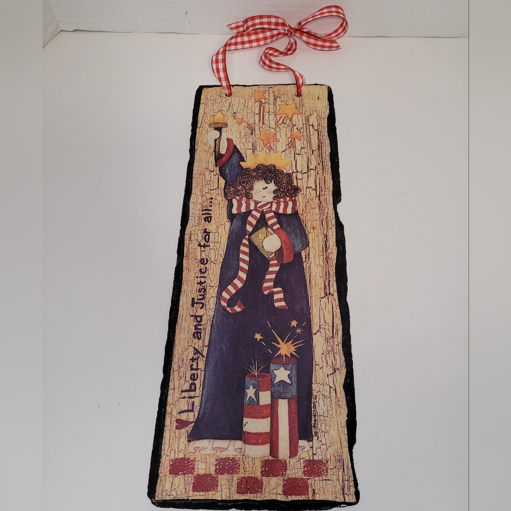 Handpainted Slate Wall Art by Jo Moulton Liberty and Justice for All RARE